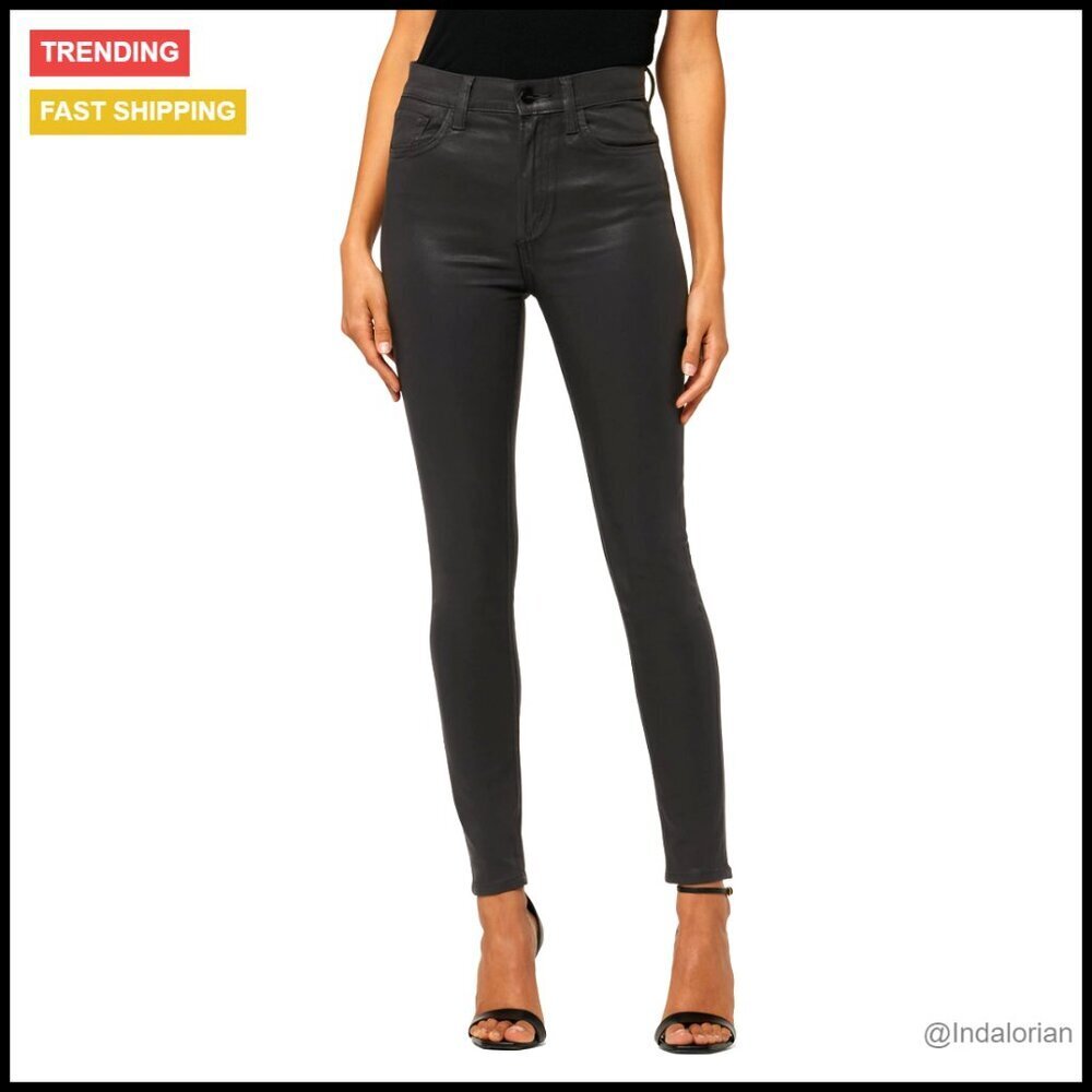 High Rise Skinny Ankle Jeans Stretch Leather Look Sateen Chic Minimal
